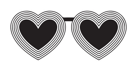 Concentric line heart sunglasses icon in black and white featuring bold geometric styling for modern fashion apparel