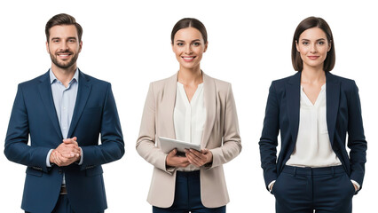 Three business people standing against black background isolated on white transparent png background download 1