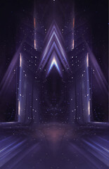 Wet asphalt, reflection of neon lights, a searchlight, smoke. Abstract light in a dark empty street with smoke, smog. Dark background scene of empty street, night view, night city.