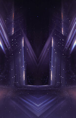 Wet asphalt, reflection of neon lights, a searchlight, smoke. Abstract light in a dark empty street with smoke, smog. Dark background scene of empty street, night view, night city.