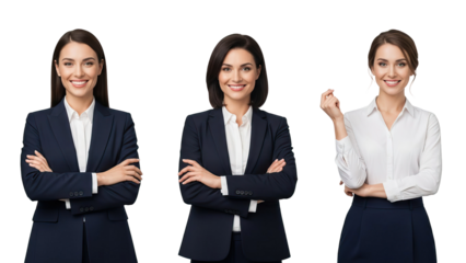 Three businesswomen in navy and white against black background isolated on white transparent png background download