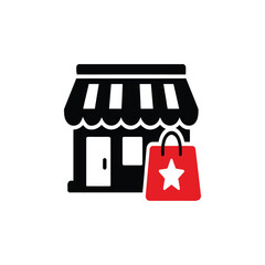 Vector  of store and shopping bag with star. Symbol of e-commerce and marketing new concept