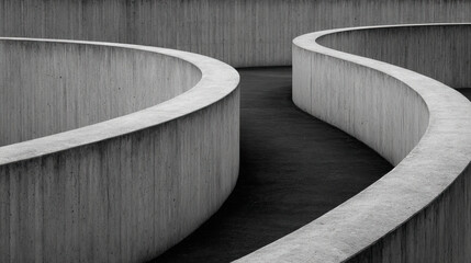 Curved concrete wall modern architecture minimalistic design monochrome abstract pattern urban structure smooth texture outdoor artistic calm atmosphere