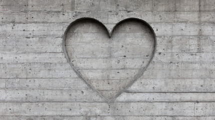 Heart shape carved into concrete wall minimalist design industrial texture gray color symbolizing love and strength urban background modern architecture calm mood