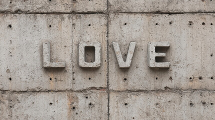 LOVE text concrete wall industrial style rough texture urban background minimalist design modern art emotional bold architectural element gray color