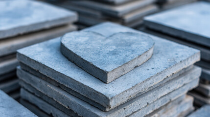 Concrete formwork panel heart silhouette construction material gray stack industrial creative shape building architecture design texture modern outdoor hard surface urban masonry detail geometric