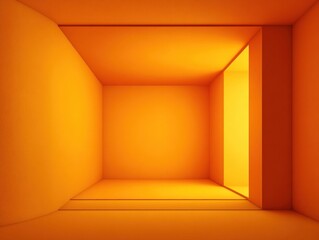 Abstract orange room interior with dramatic lighting and geometric shapes