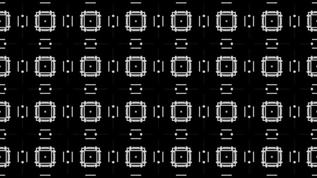 Abstract Monochromatic Geometric Pattern Featuring Repeating White Bone-like Icons Or Industrial Joint Symbols On A Solid Black Background. This Minimalist Design Uses A Grid Layout With Symmetrical.