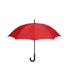 Red umbrella with curved handle isolated