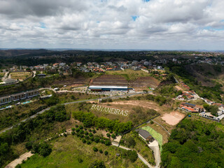 Aerial landscape of Bananeiras Paraiba Brazil with hills vegetation and urban area