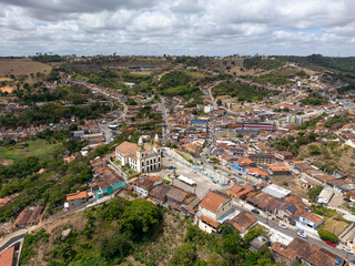 Aerial landscape of Bananeiras Paraiba Brazil with hills vegetation and urban area