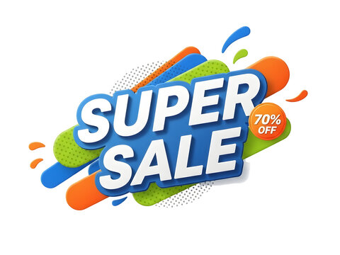 Dynamic super sale marketing promotion banner displaying a generous seventy percent discount offer, creatively designed to attract customers and drive retail shopping savings during a limited time