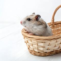 hamster in a basket isolated on a white table