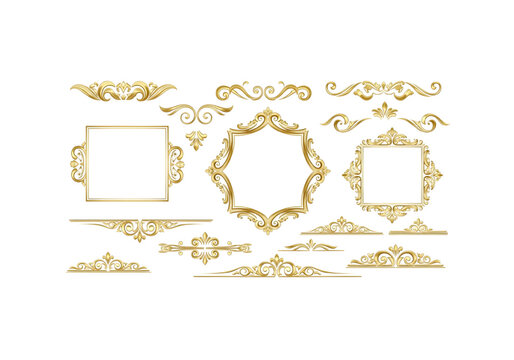 Gold vintage ornate frame and divider collection png on transparent background