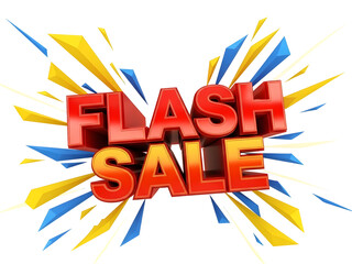 Vibrant 3D flash sale announcement graphic featuring bold text and dynamic bursts, creating urgency for limited-time retail promotions and exclusive discount offers to attract customers immediately.