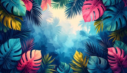abstract colorful palm trees