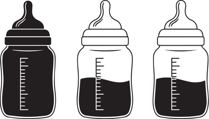 Medical icon of baby bottles for feeding and nutrition