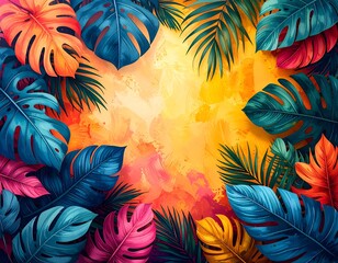 abstract colorful palm trees