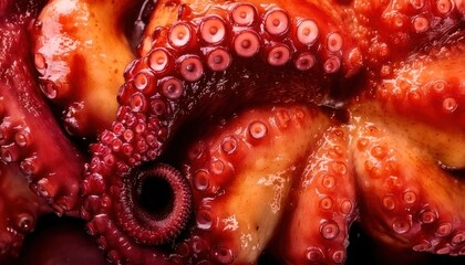 Close-up of Cooked Octopus Tentacles - A Culinary Delicacy.