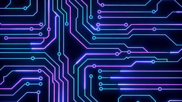 Futuristic Circuit Board Pattern with Glowing Digital Lines