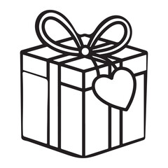 Gift Box With Heart Tag Outline