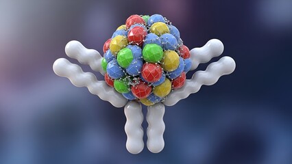 Detailed 3D rendering of a complex molecular structure with vibrant colors