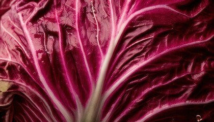 Close-up of Radicchio Leaf - Vibrant Colors and Intricate Veins.