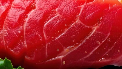 Close-up of Freshly Sliced Tuna Sashimi with Delicate Marbling.