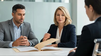 Professional business meeting: team collaboration and document review in modern office setting - Powered by Adobe