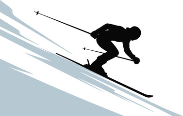 Skiing silhouette vector illustration for winter sports and outdoor adventure