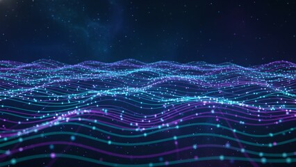 Abstract digital waves, a display of data flow in a starry night scene