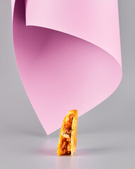 Tacos on corn tortillas with beef, chicken and vegetables filling on gray background