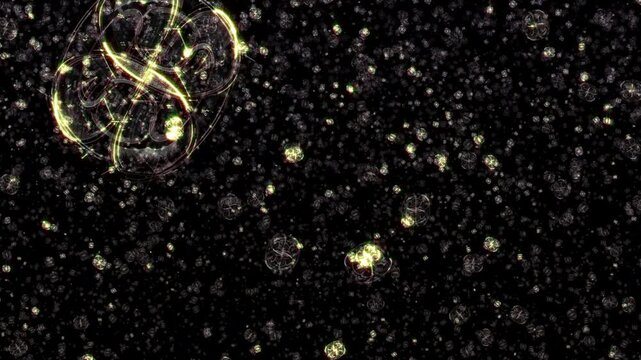Loop gold dust stars particles animation motion falling down on black abstract Background. Gold stars particle on black background motion titles cinematic