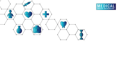 Abstract medical background with flat icons and symbols. Concepts and ideas for healthcare technology, innovation medicine, health, science and research