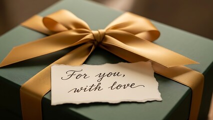 Elegant gift box with golden ribbon and heartfelt love note