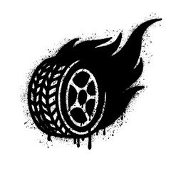 A car wheel with fire painted in graffiti style