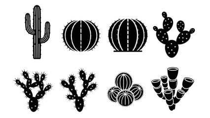 Collection of various cactus and succulent illustrations in black silhouette style ideal for © @_ greta