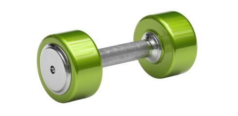 Glossy, bright green dumbbell with a metallic handle