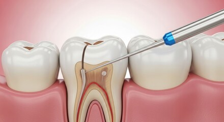 Dental care procedure showing tooth repair and root canal