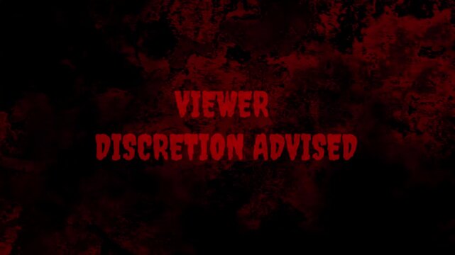 Viewer Discretion Advised Warning Screen: Red Bloody Grunge Glitch for Explicit and Mature Content