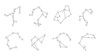 Collection of Various Abstract Molecular Structures Showing Different Bonding Patterns and