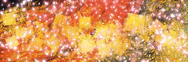 お正月背景風金箔桜花吹雪が輝く豪華横長背景