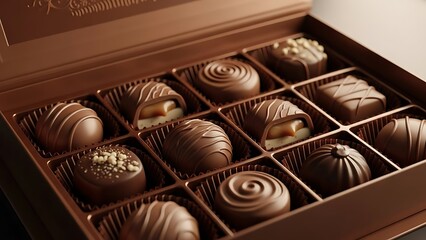 Assorted gourmet chocolates in elegant brown gift box