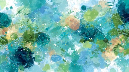 Vibrant Watercolor Painting with Blue Green Hues.