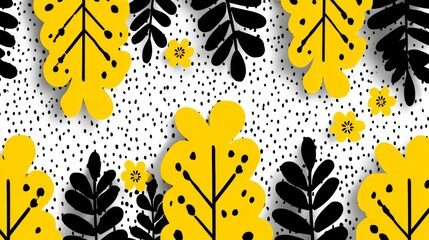 Vibrant Yellow and Black Floral Pattern.