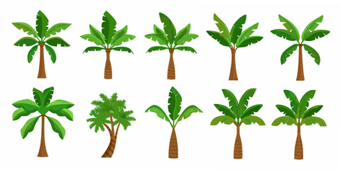 A collection of colorful cartoon palm trees on a white background © Sukla