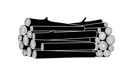 Simplified silhouette of a neatly stacked pile of logs in black and white minimal style