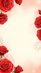 A frame of soft brush strokes of roses to celebrate Valentine's Day 