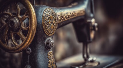 Vintage Sewing Machine Closeup Details.