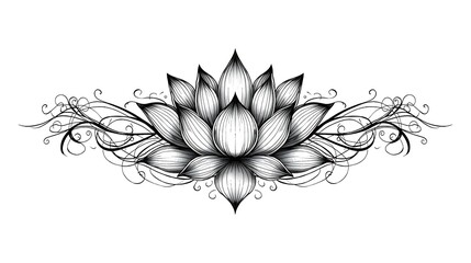 Elegant lotus flower design with swirling black lines